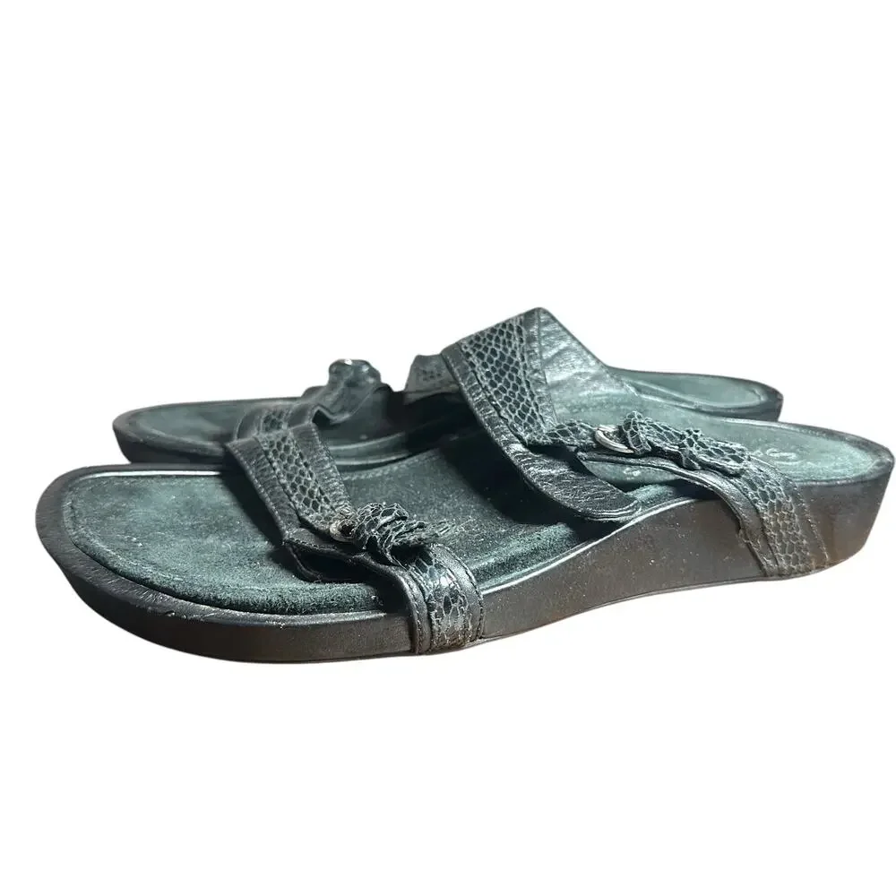 Aetrex Sandalistas Black Leather Sandals Adjustable Orthopedic Comfort Sz 8 1/2
